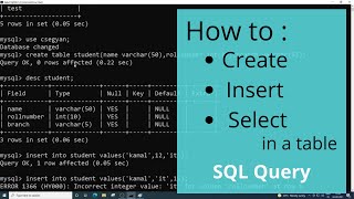 Create Table, Insert and Select in SQL | MySQL beginners commands (Hindi) #3
