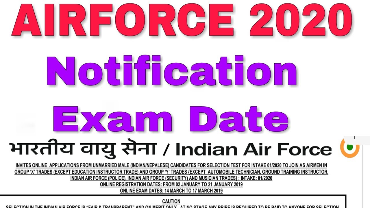 Indian Airforce GroupXY 2020 Notification and Exam Date