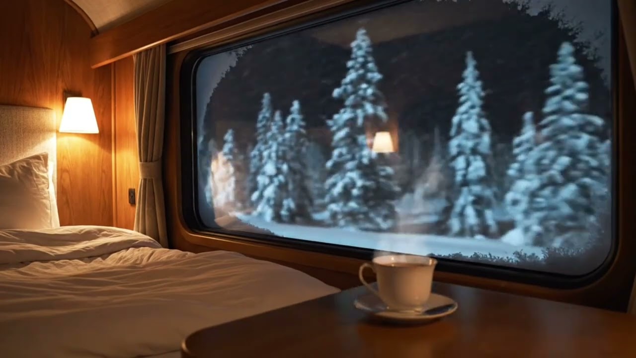 Ночной поезд в снежную бурю ❄️ Уютная атмосфера спального вагона для глубокого сна