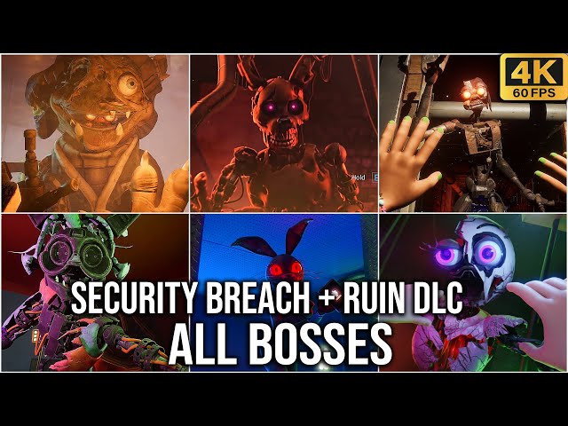 FNAF Security Breach RUIN DLC All Bosses + Ending (4K60fps) 