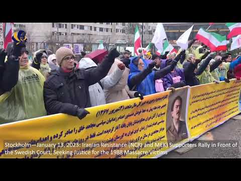 Stockholm—Jan 13, 2023: Freedom-loving Iranians & MEK Supporters Rally in Front of the Swedish Court