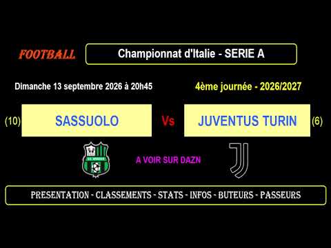 Video SASSUOLO - JUVENTUS TURIN : 4ème journée Série A - Match football Saison 2026/2027