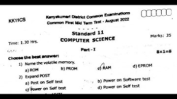 11th Computer science First mid term test question paper 2022 Answer key