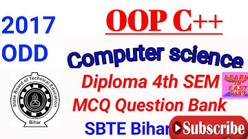 OOPs C++।।🔥Question Bank🔥।।2017(ODD)।।MCQ।।computer science।।4th semester Diploma। polytechnic।SBTE।