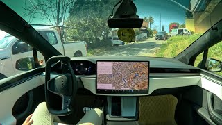 Tesla Full Self Driving (Supervised) on a narrow  road