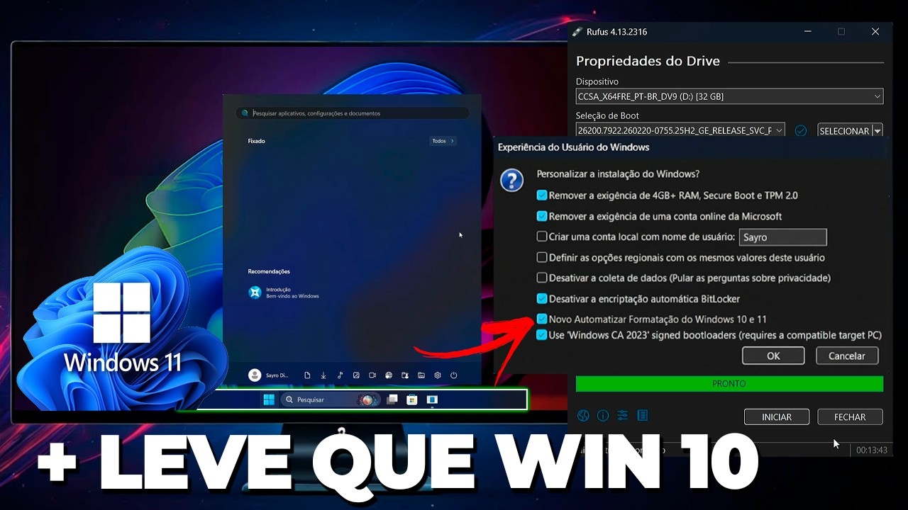 NOVA Formatação AUTOMATIZADA com RUFUS 2026 - AGORA o WINDOWS VAI FICAR LEVE - INÉDITO
