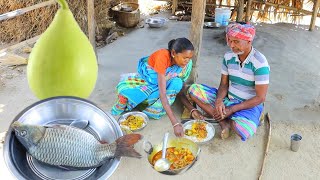 American Rohu Fish curry with bottle gourd cooking&eating by our santali tribe grandma