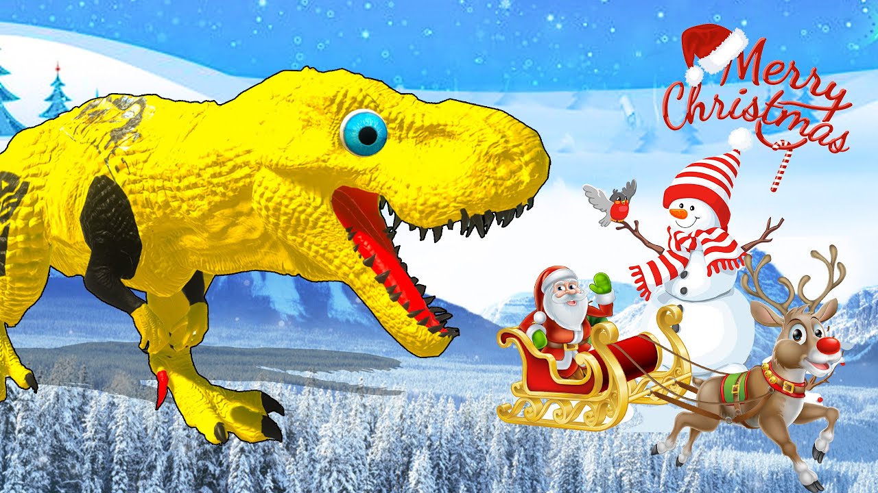 Christmas Dino Chase – T-Rex Meets Santa and Snowman in the Snowy World! 🎅🦖