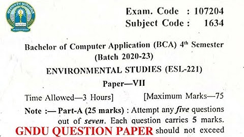 Gndu BCA 4th Semester Environmental Studies Question Paper || Bca 4th Semester EVS Question Paper