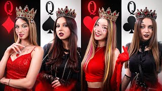 Playing Cards Girls in Real Life! Queen of Spades, Hearts, Clubs and Diamonds