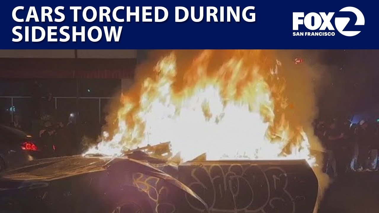 Cars torched, businesses defaced as Oakland sideshows critically injure one | KTVU