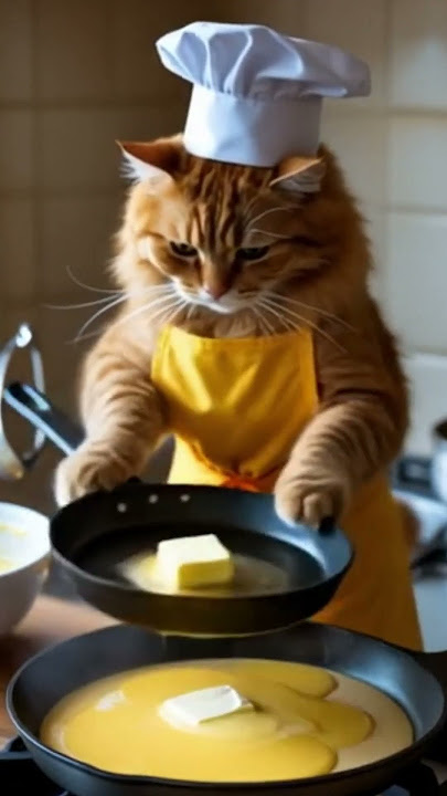 Fluffy Orange Cat Cooks the Perfect Pancakes 🥞🐾  #aiart #cat #cute #aianimation #funnycats  #cutecat