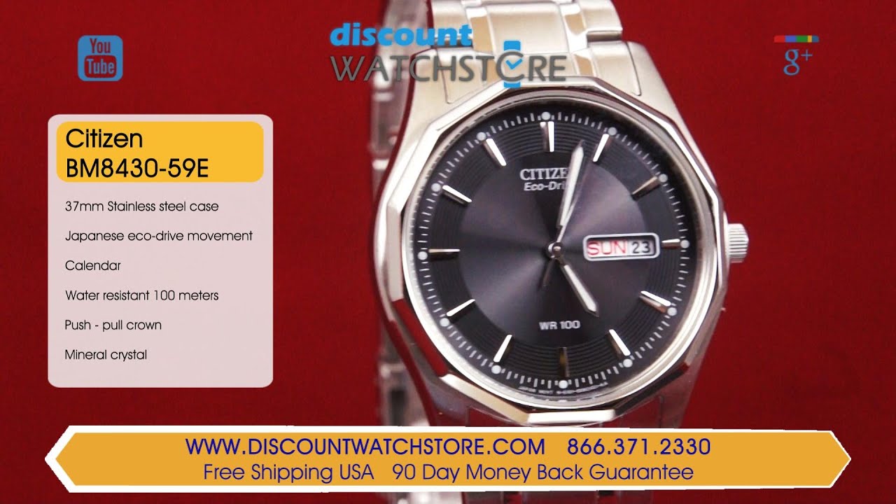 Citizen BM8430-59E Men's Eco-Drive WR100 Black Dial Steel Bracelet Watch  Review Video - YouTube