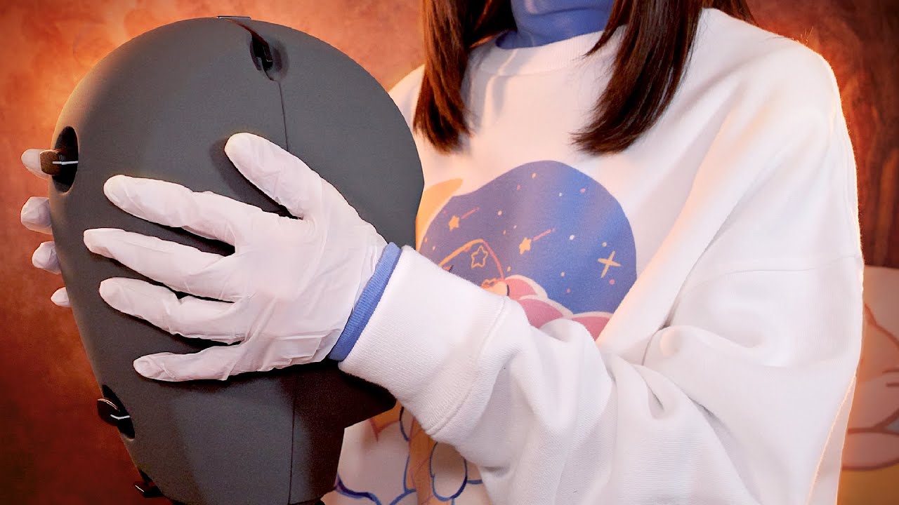 ASMR Ear Massage with Tight Rubber Gloves Sounds🖐 KU100 / Whispering