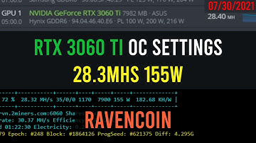RTX 3060ti Ravencoin Hashrate 28Mhs 155w (LHR) HiveOS