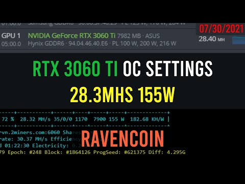 RTX 3060ti Ravencoin Hashrate 28Mhs 155w (LHR) HiveOS