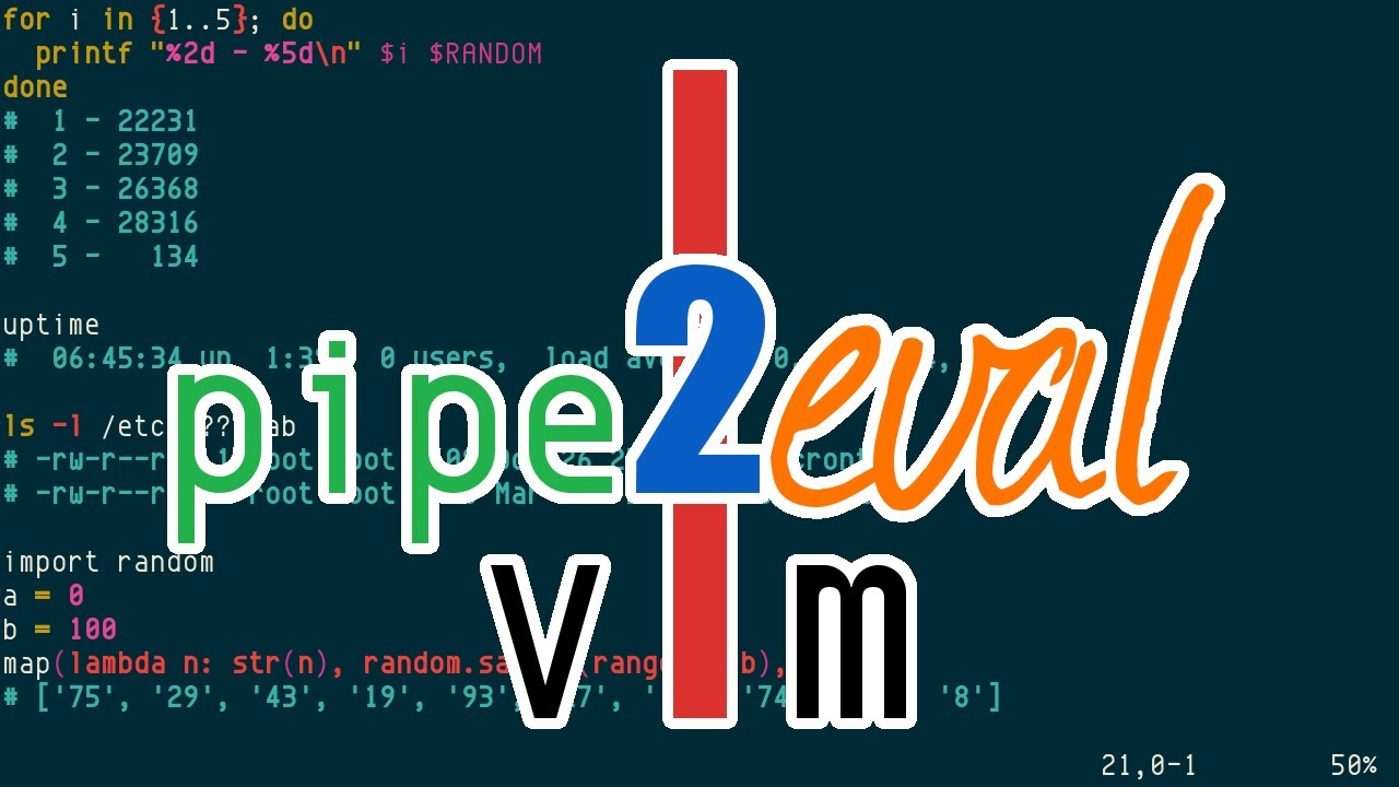 pipe2eval.vim, REPL inside Vim - YouTube