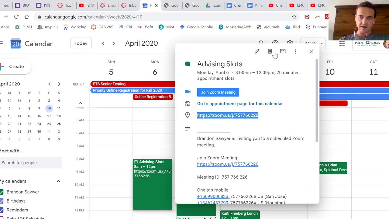 Creating appointments slots in Google Calendar and Adding Zoom or