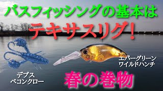 バス釣り】バスフィッシングの基本はテキサスリグ （春の巻物） - YouTube