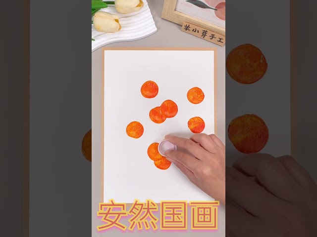 ペットボトルキャップで柿のスタンプアートNEW!