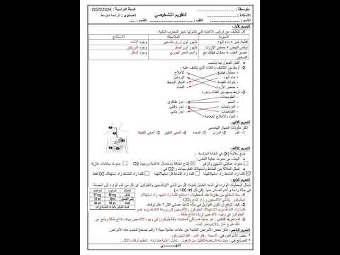 تقويم تشخيصي في مادة العلوم الطبيعية والحياة للسنة الرابعة متوسط