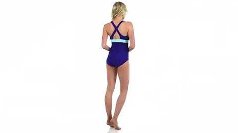 Speedo Color Blocked Cross Back One Piece | SwimOutlet.com