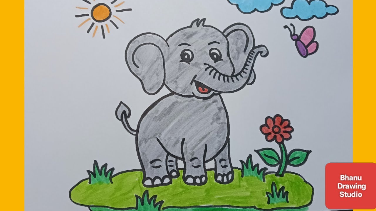 How to draw an Elephant l Elephant drawing for children l step by step drawing and colouring videos 