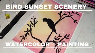 Bird scenery painting | Sunset Painting | Dream scenery drawing Painting video Satisfying Art Video