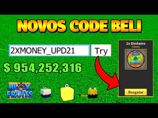 CORRE!! NOVO CÓDIGO 2X DE DINHEIRO E CODE BELI NO BLOX FRUITS (roblox) 