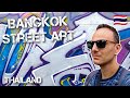 Bangkok - Slowmotion of a long wall covered by street art in the Thailand capital city