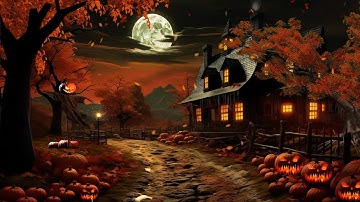 Thumbnail of 🎃 Halloween Cottage Ambience with Wolf Howling & Relaxing Spooky Sounds, Crunchy Leaves, Cricket