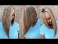 Invisible part Quickweave Asymmetrical Bob Cut | Ash Blonde & Chocolate Highlights
