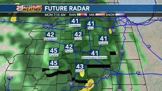 Dry and breezy Sunday, rainy and mild Monday
