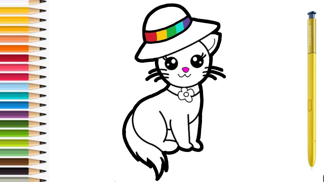 Cara Menggambar Dan Mewarnai Kucing Memakai Topi Untuk Anak Anak Drawing And Coloring For Kids 41 YouTube