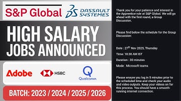 S&P Global Sending Test Emails | Dassault Systems Hiring Announced  Adobe, Qualcomm, HSBC Jobs
