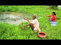 Fishing Video || Grandpa and village girl demonstrated a unique technique for catching fish together