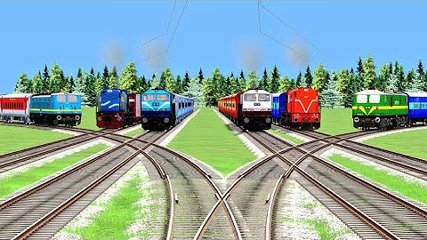 6 TRAINS BRANCHED RAILROAD CROSSING AT FORKED BUMPY RAILROAD TRACKS | Train Simulator 2022