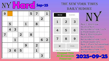 The New York Times Daily Sudoku 2025-09-25 Hard