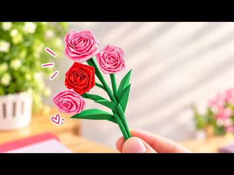 折り紙 薔薇 花束 折り紙】本物みたいなバラの花束🌹｜DIY Paper Rose Bouquet 🌹 | Easy