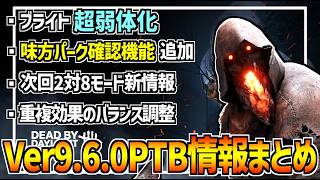 【DBD】遂に環境トップのブライト＆ナースが弱体化!味方のパークが見える新機能追加など Ver9.6.0PTB情報まとめ!【デッドバイデイライト】