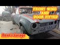 Ford escort mk1 restoration project fitting the drivers door welding on the wing