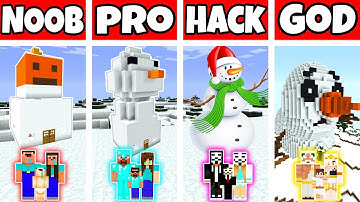 Minecraft: FAMILY SNOWMAN BUILD CHALLENGE - NOOB vs PRO vs HACKER vs GOD in Minecraft