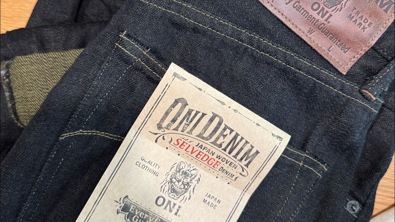 ONI DENIM - Regular Rise Neat Straight - 12.5oz Black x Olive Selvedge Denim - ONI-246BKO | unboxing