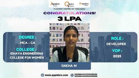 Congratulations, Sneha M, for getting placed as a Developer.