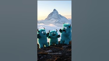 Cute Blue Monsters in the Mountains 🐾 | #ai #monster #aivideo #shorts