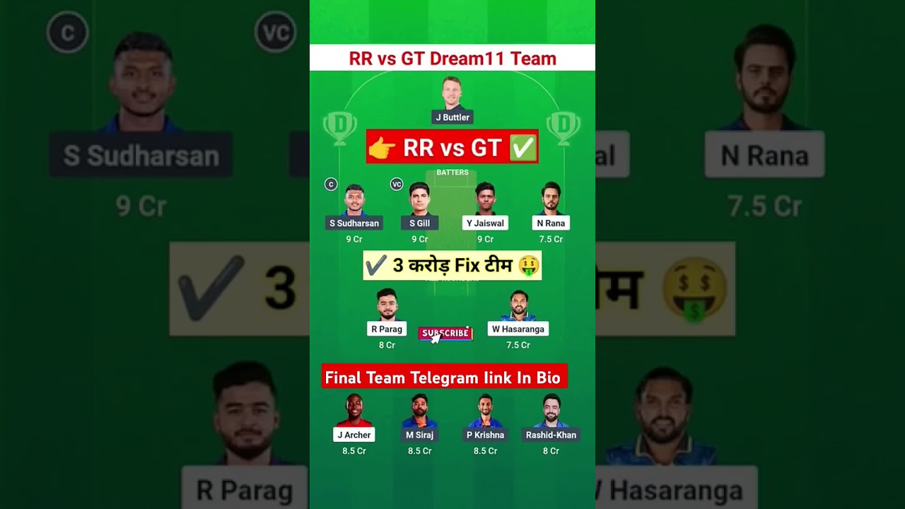 RR vs GT Dream11 Prediction | RR vs GT Dream11 Team Of Today Match | RR vs GT 2025 |