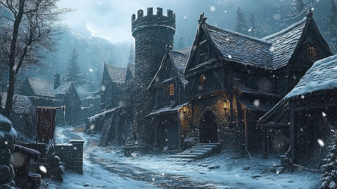 Medieval Winter Village on the Hill | Medieval Celtic Winter Ambience for Study & Relaxation