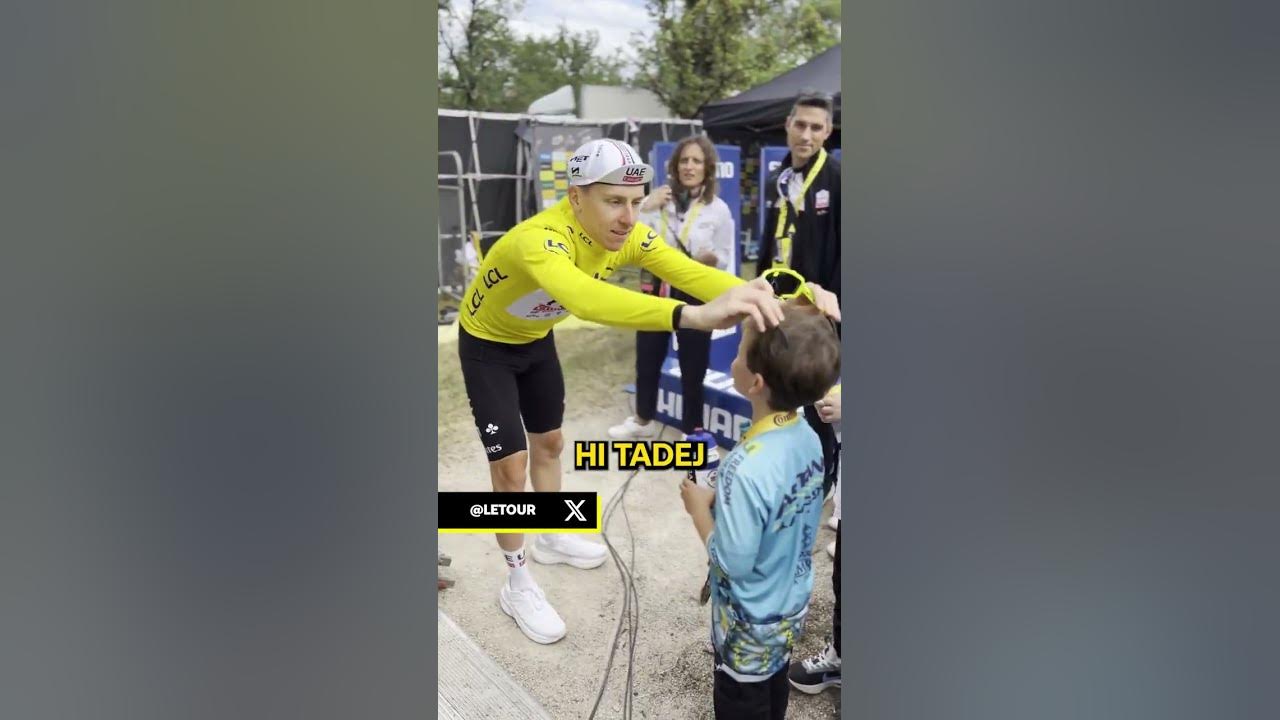 Pogacar gives Cavendish's son his sunglasses 😎 after the historic 35th stage win by his dad #cycling