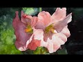 Watercolor painting of hollyhock flowers