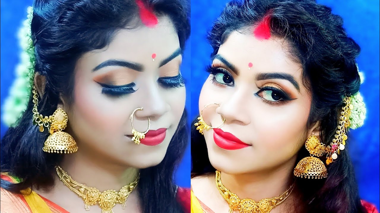Durga Puja Astami Special Traditional Bengali Look With Hairstyle durga-puja-astami-special-traditional-bengali-look-with-hairstyle